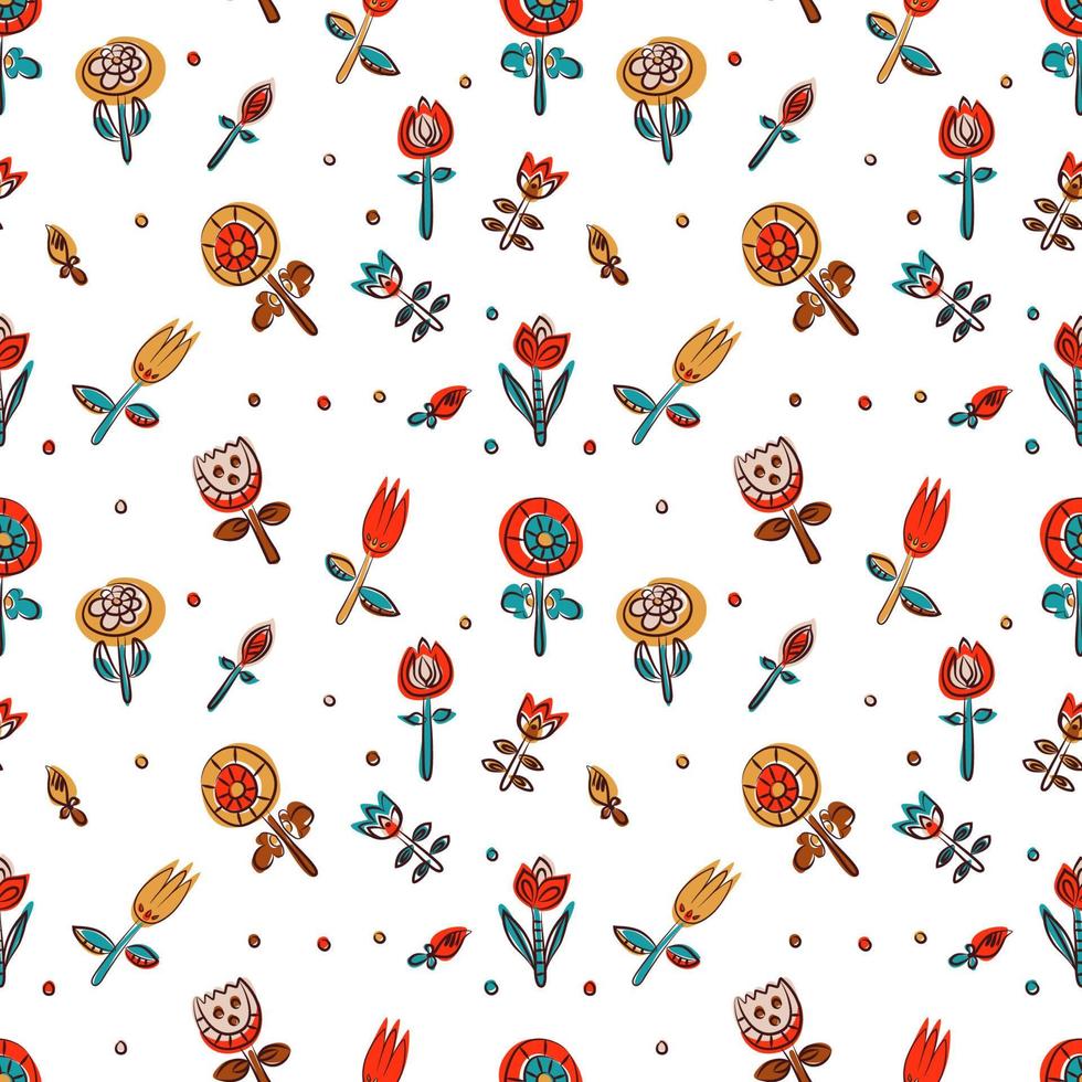 Floral seamless pattern as Scandinavian textile design. Poppies and tulips vector