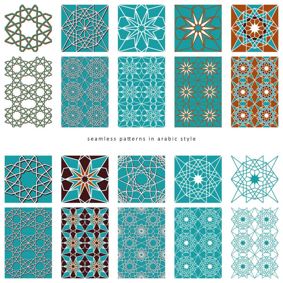 Arabic seamless patterns in mint and brown vector