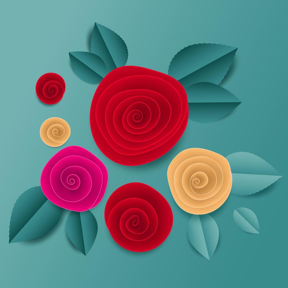 Cut paper floral square frame vector