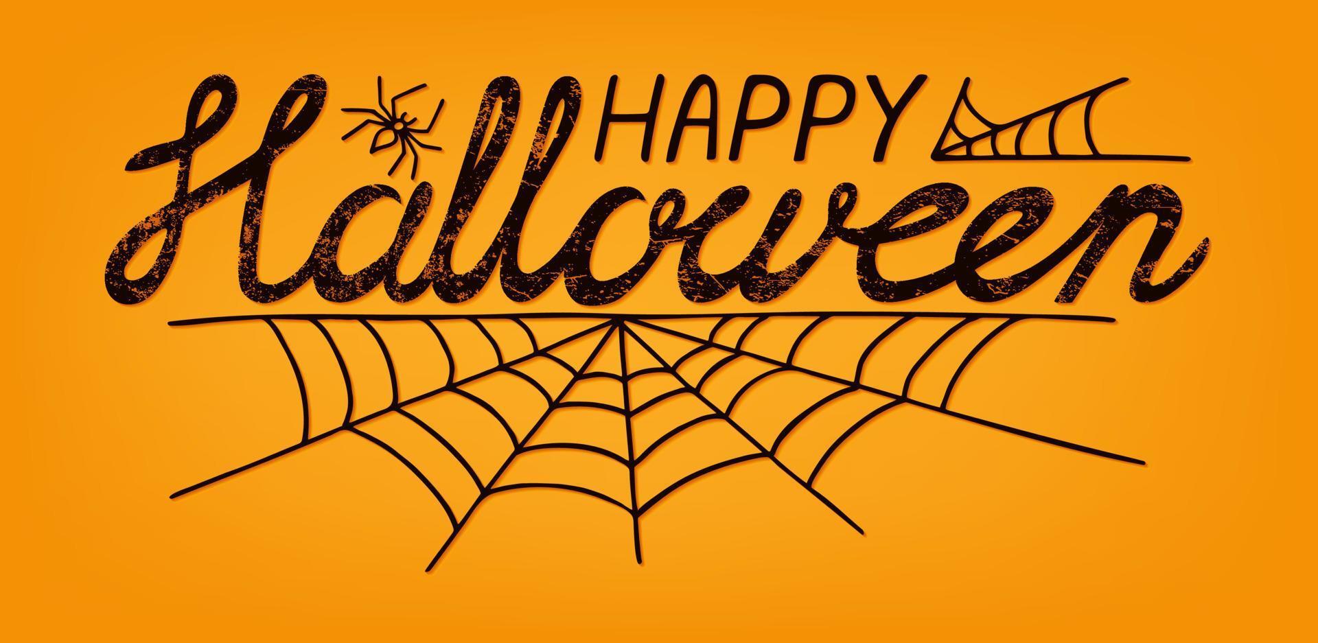 Holiday's handwriten quote Happy Halloween isolated on yellow background. vector