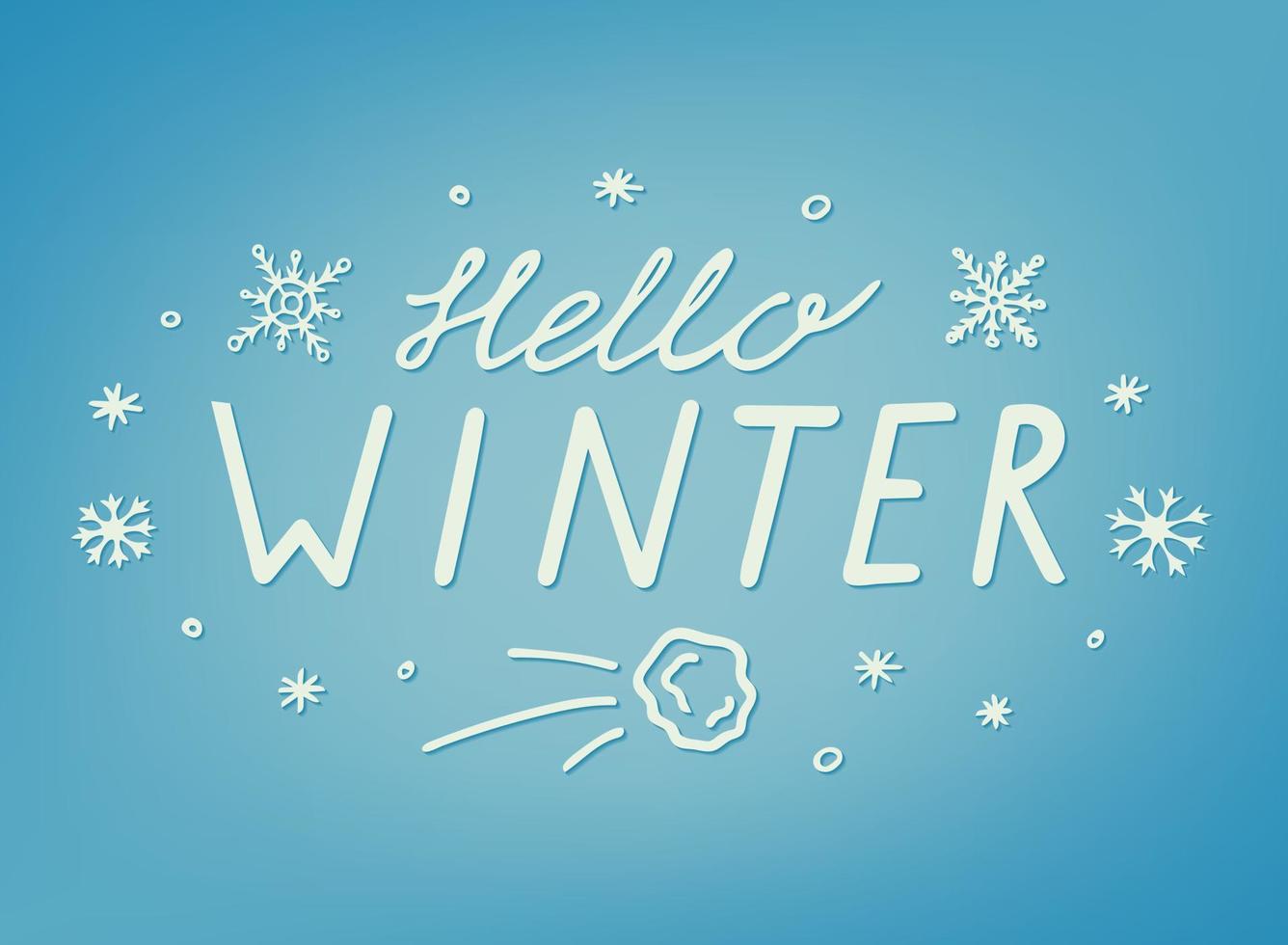 Greeting quote Hello Winter on blue background. vector