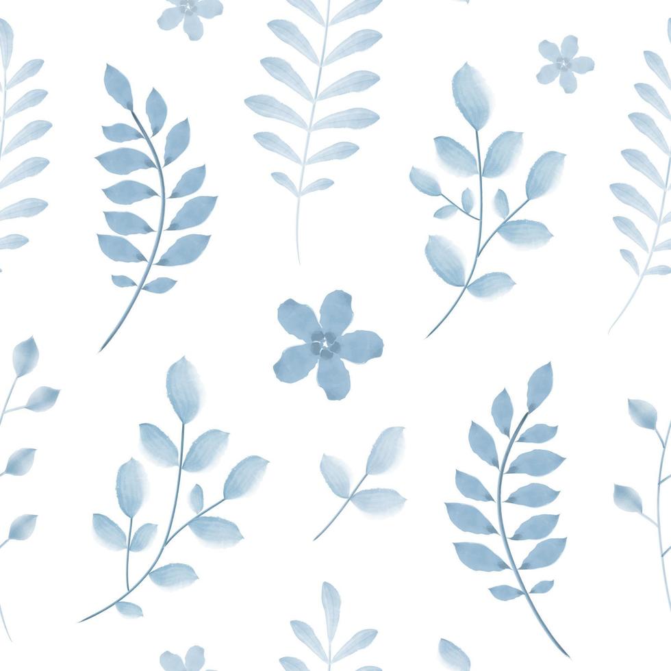 Seamless pattern with watercolor branches and flowers. Vector botanical hand-drawn illustration on white background. Perfect for print, wallpaper, fabric, postcards, tiles.
