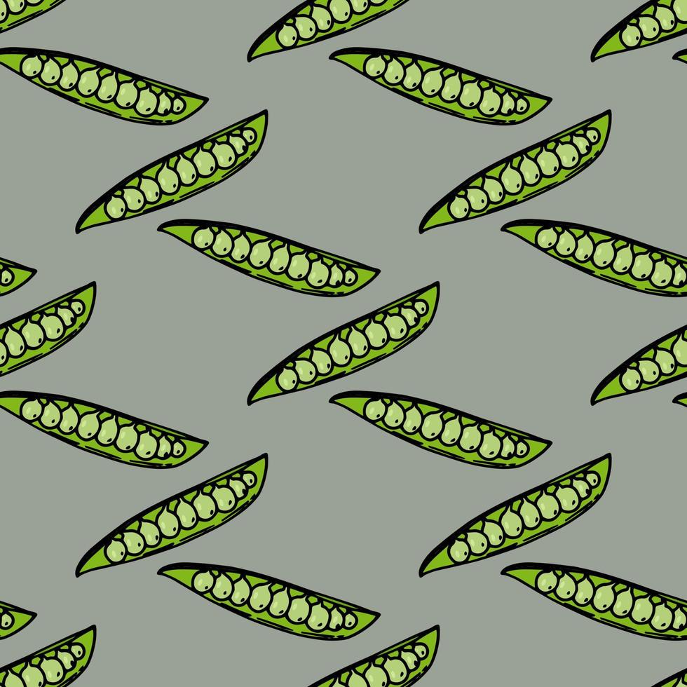 Seamless pattern with green peas on gray background. Vector image.