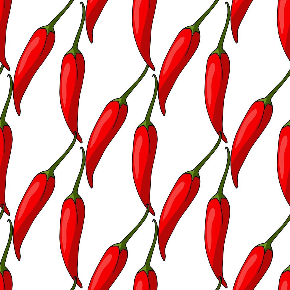 Seamless pattern with positive hot peppers on white background. Vector image.