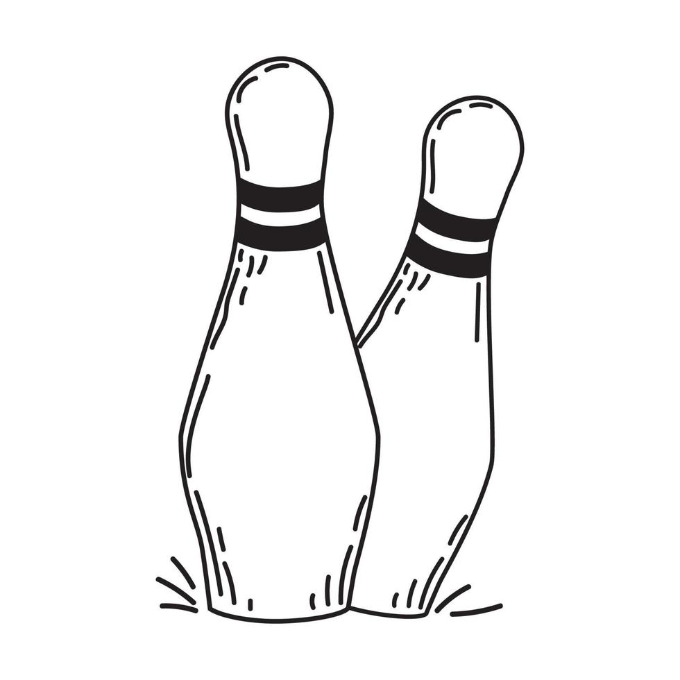 Bowling pins, hand-drawn in doodle style. Hobbies, Entertainment, Recreation. Pins. Sports. Game Strike win Vector simple illustration