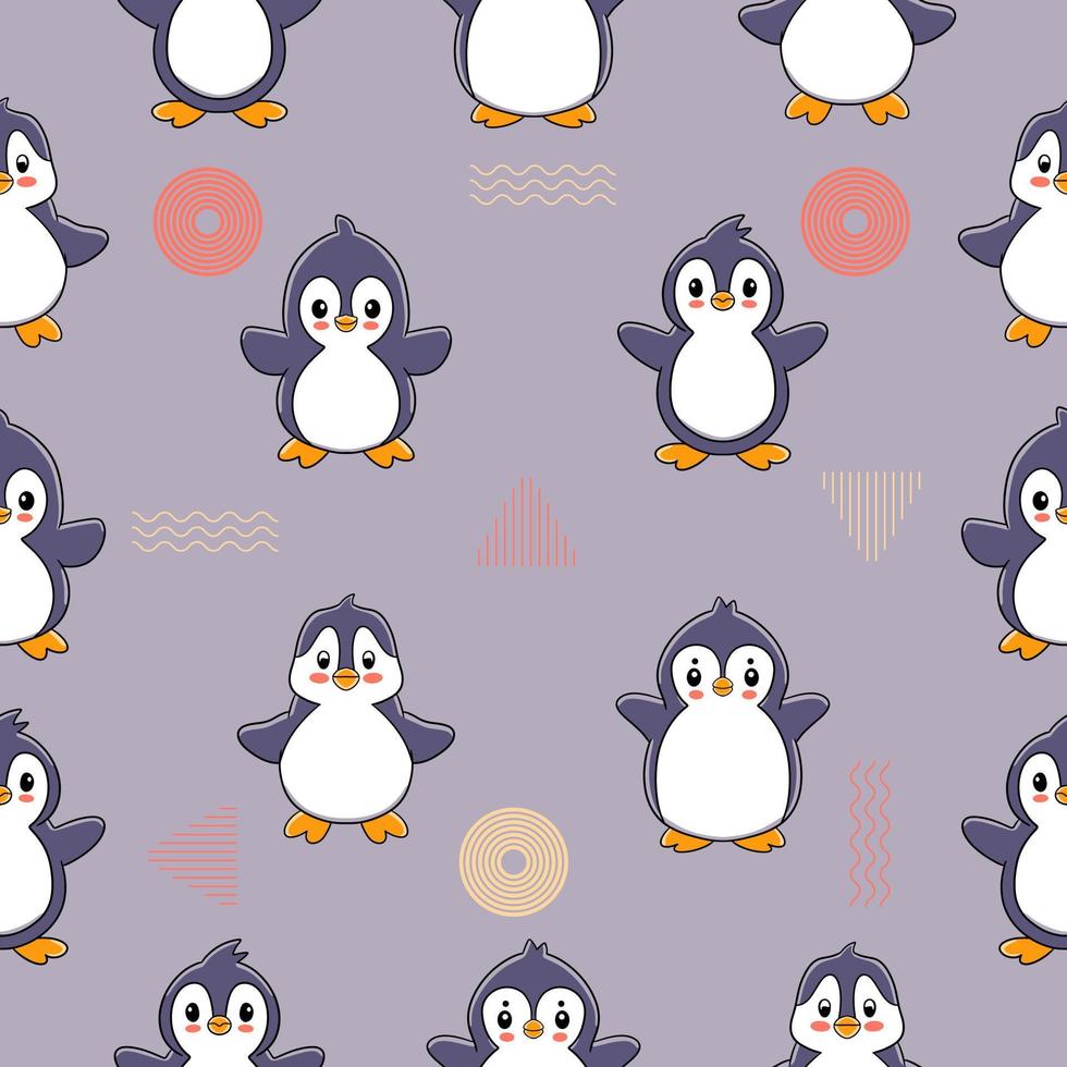 penguins lovely cute seamless pattern premium vector