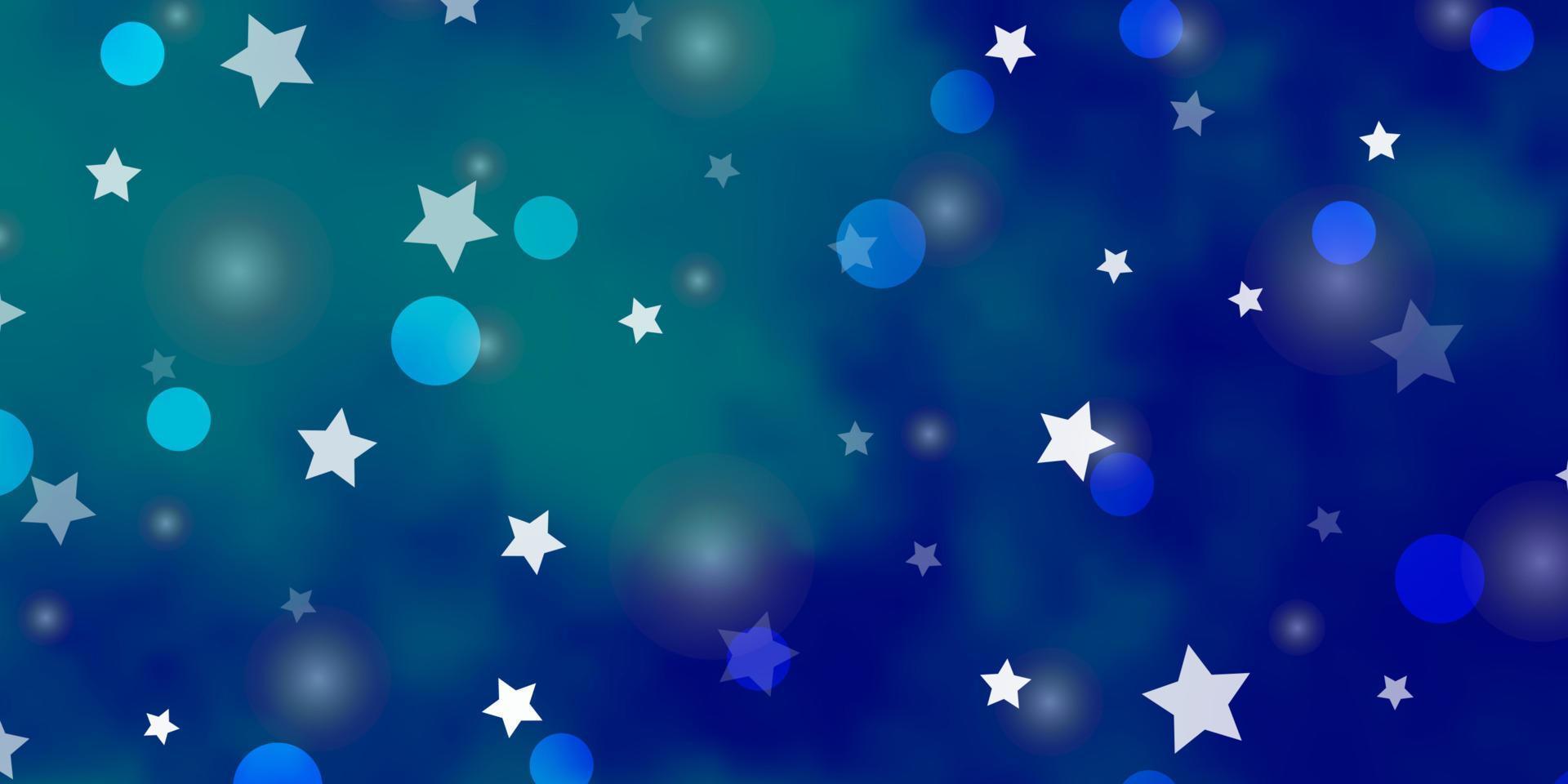 Telón de fondo de vector azul claro con círculos, estrellas.