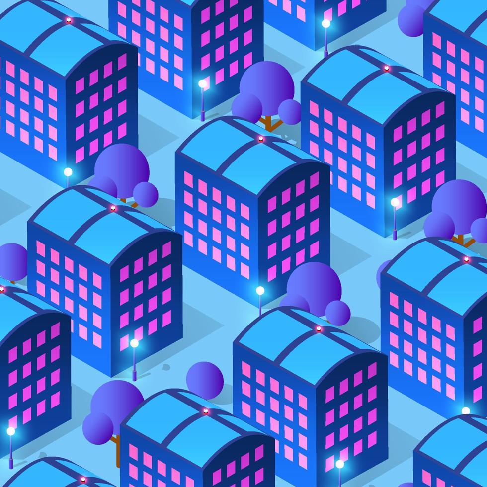 The night city background 3D illustration neon ultraviolet of urban infrastructure isometric buildings vector