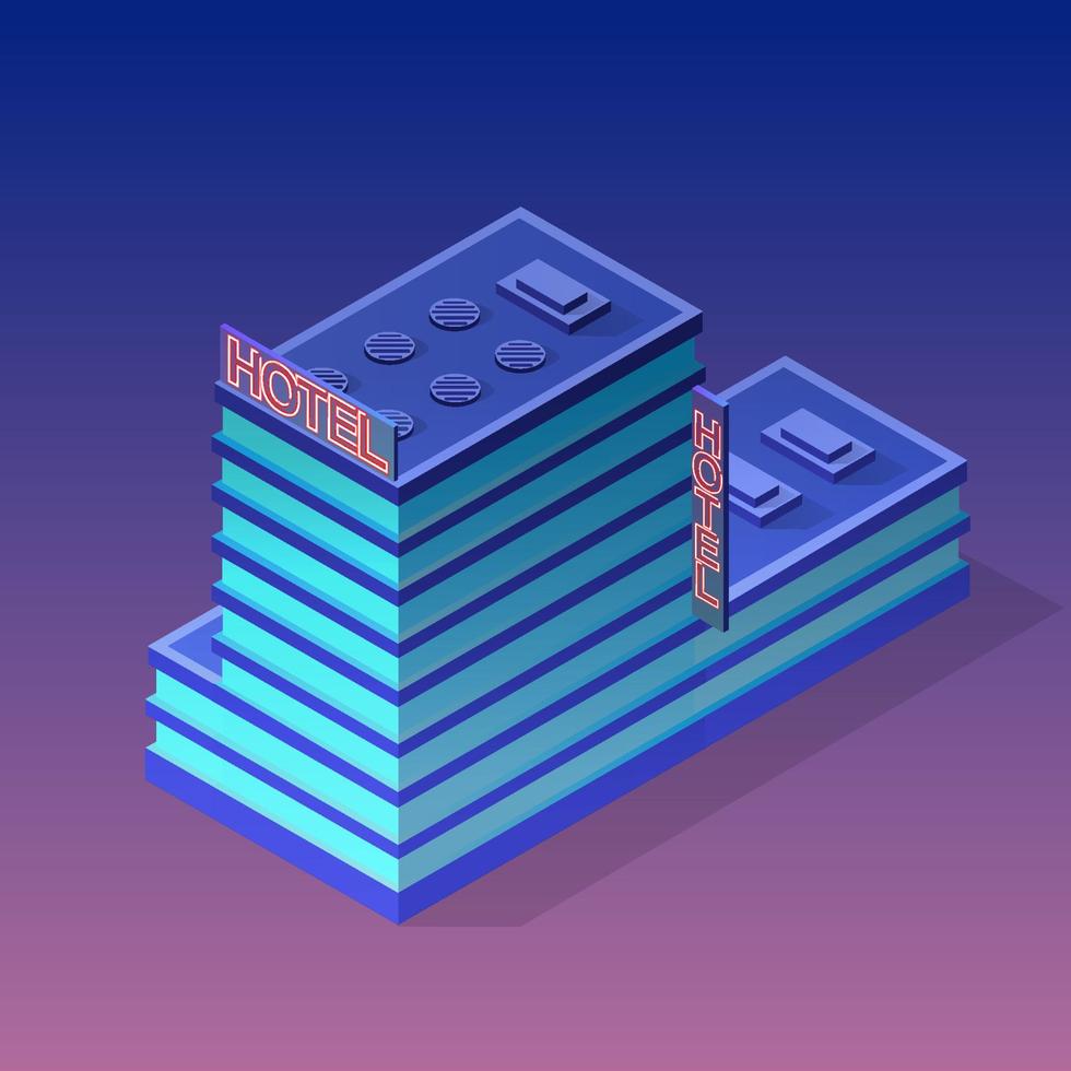 Night city hotel building apartment residential skyscraper architecture vector