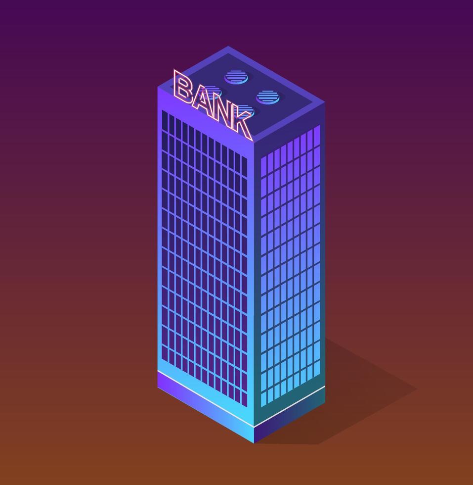 Night city bank building apartment residential skyscraper architecture vector