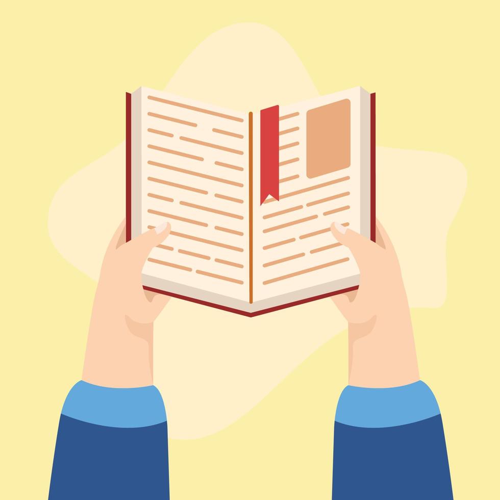 Hand Holding Book in Flat Design Style Illustration Vector
