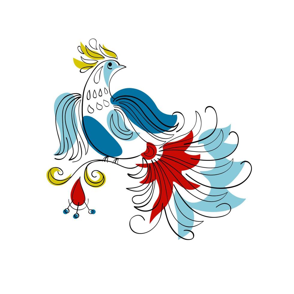 Fantasy Firebird in Russian ornamental style vector