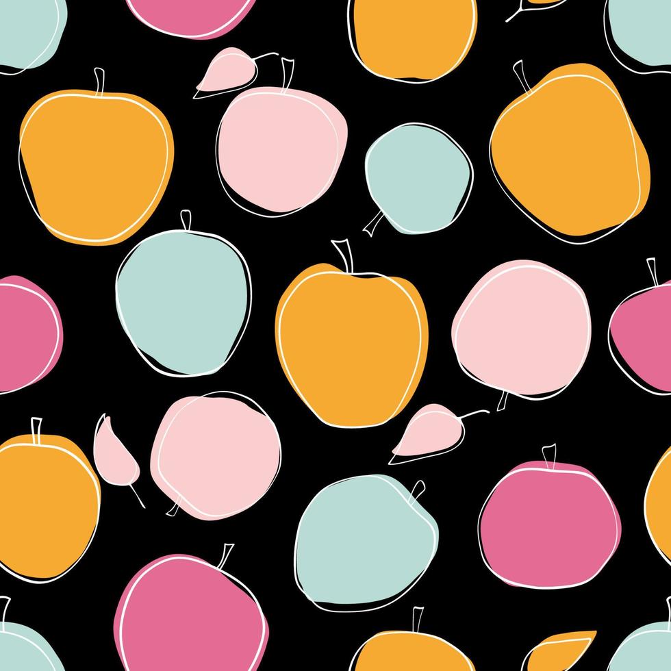 Apple seamless pattern in dark color scheme vector