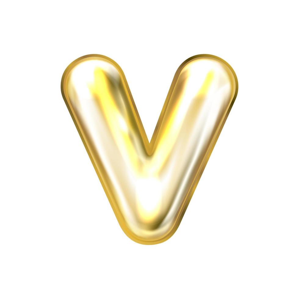 Golden foil inflated alphabet symbol, isolated letter V vector