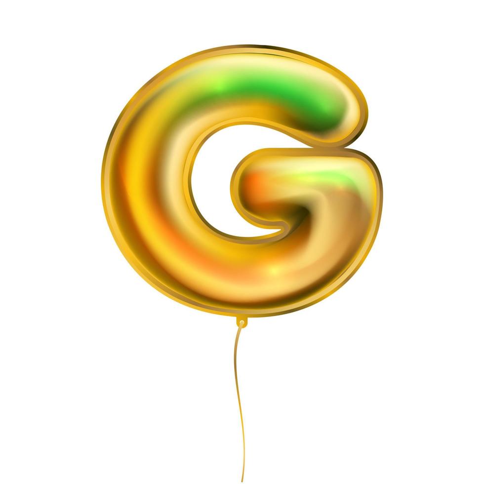 Gold metallic balloon, inflated alphabet symbol G vector