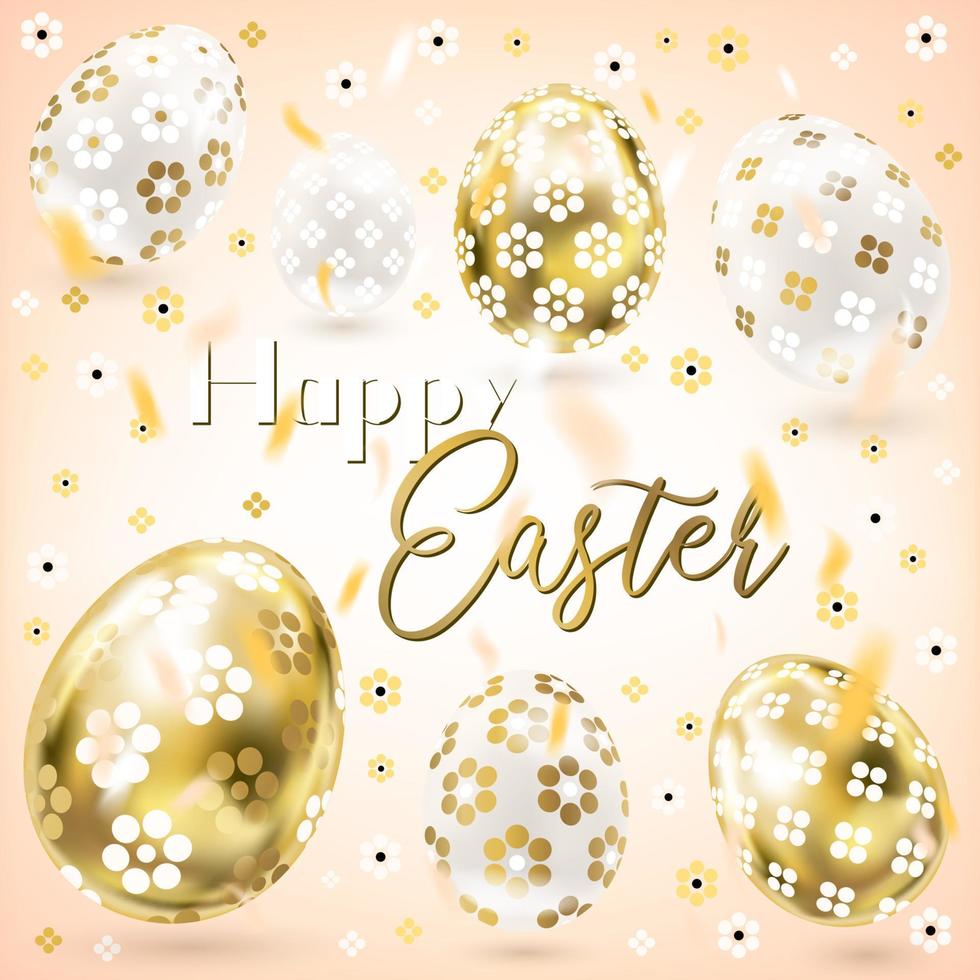 Easter porceline and golden eggs in the cream sky vector