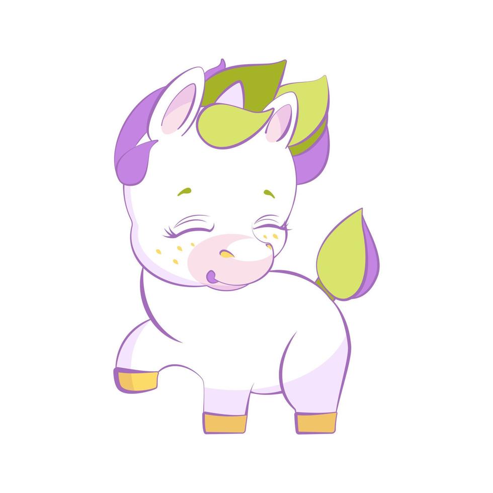 Cute little white unicorn pounding a hoof vector