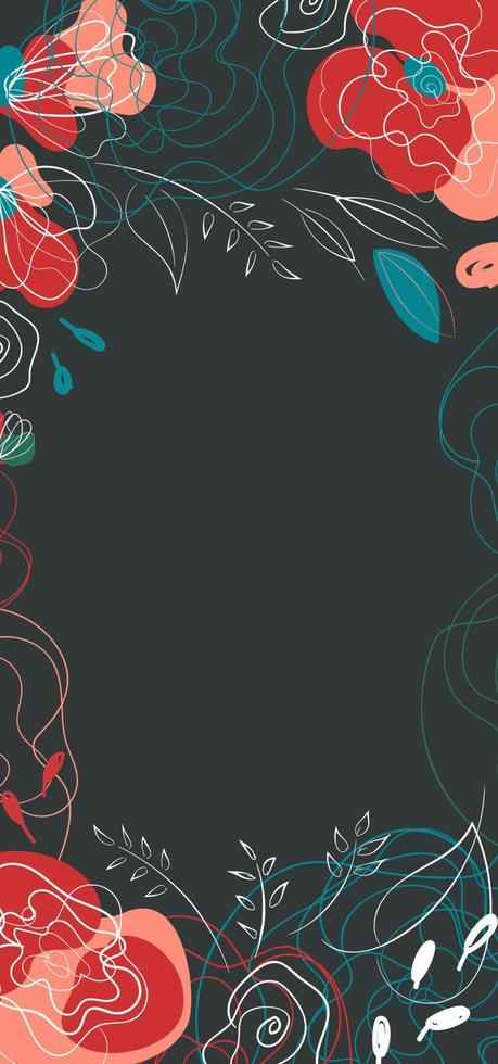 Poppy floral trendy line-art countryside banner vector