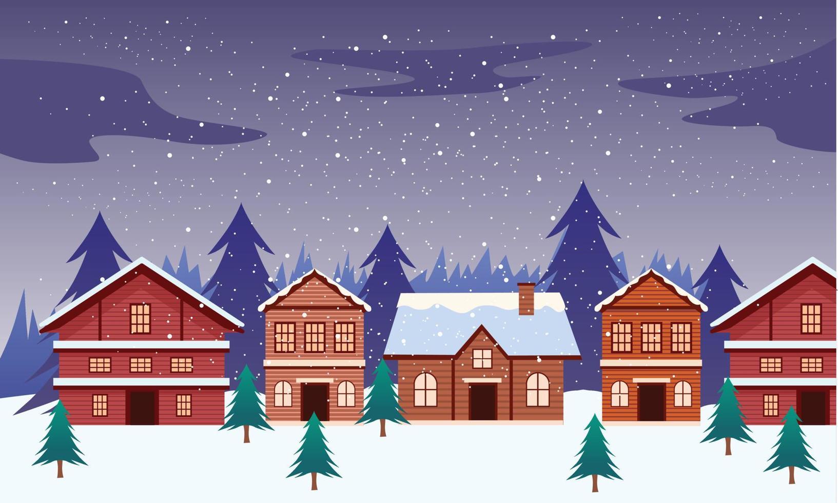 Christmas Landscape Background Illustration, Christmas Card Design. Christmas Scene in Winter Season vector