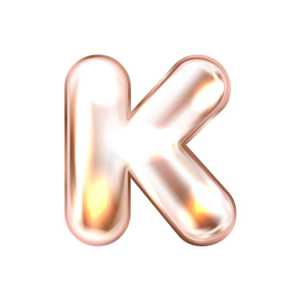 Perl pink foil inflated alphabet symbol, isolated letter K vector