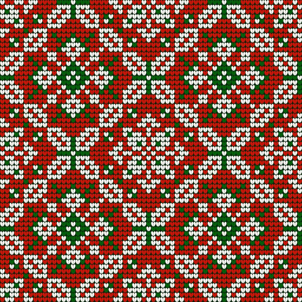 Grandma s Christmas knitting pattern in red, green and white colors vector