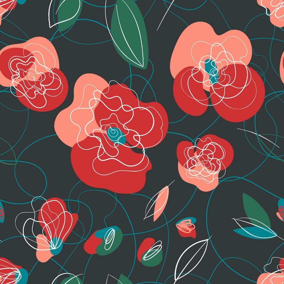 Poppy seamless pattern in countryside millefleur style vector