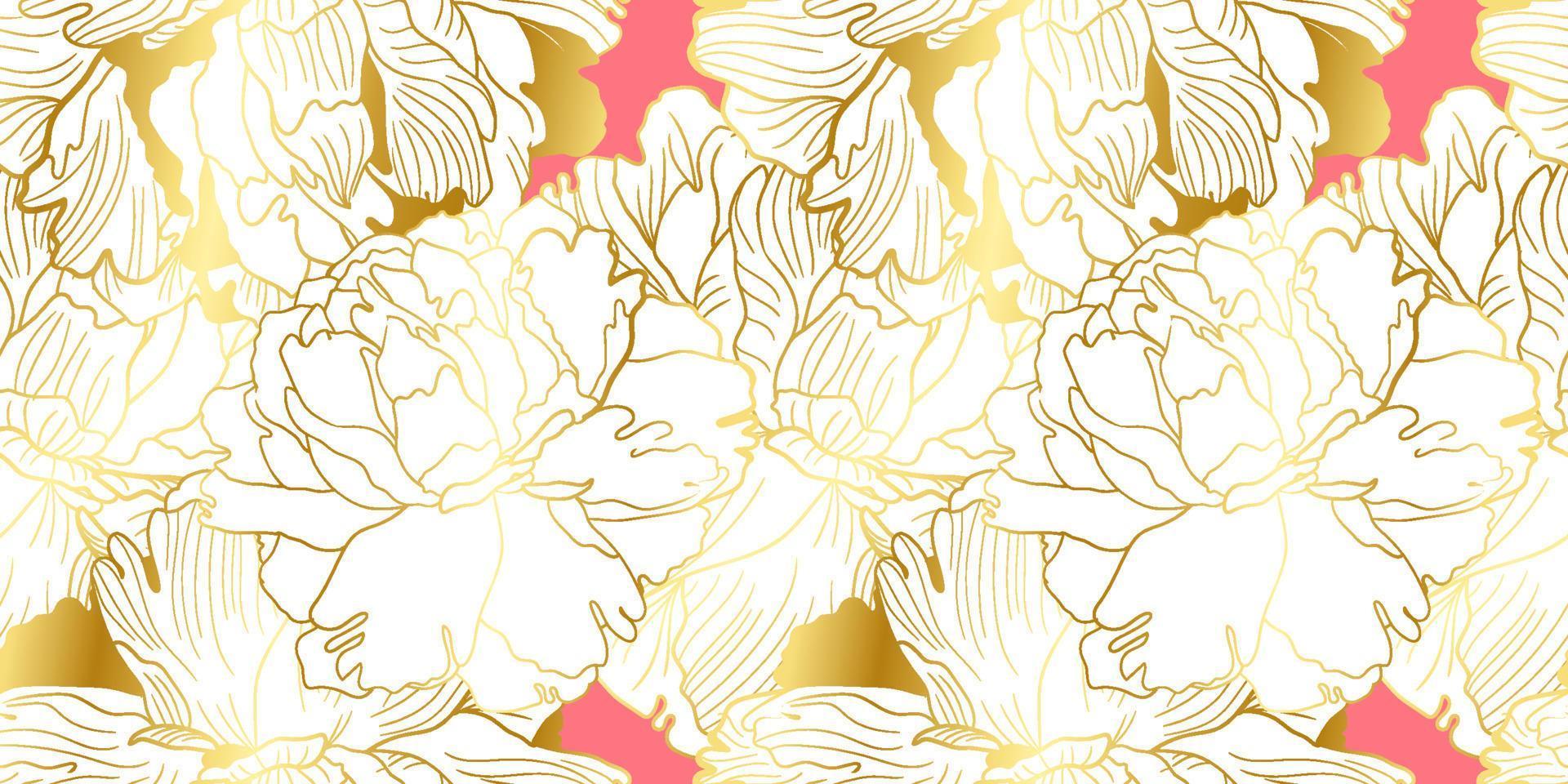 Gold and soft pink peony seamless pattern vector