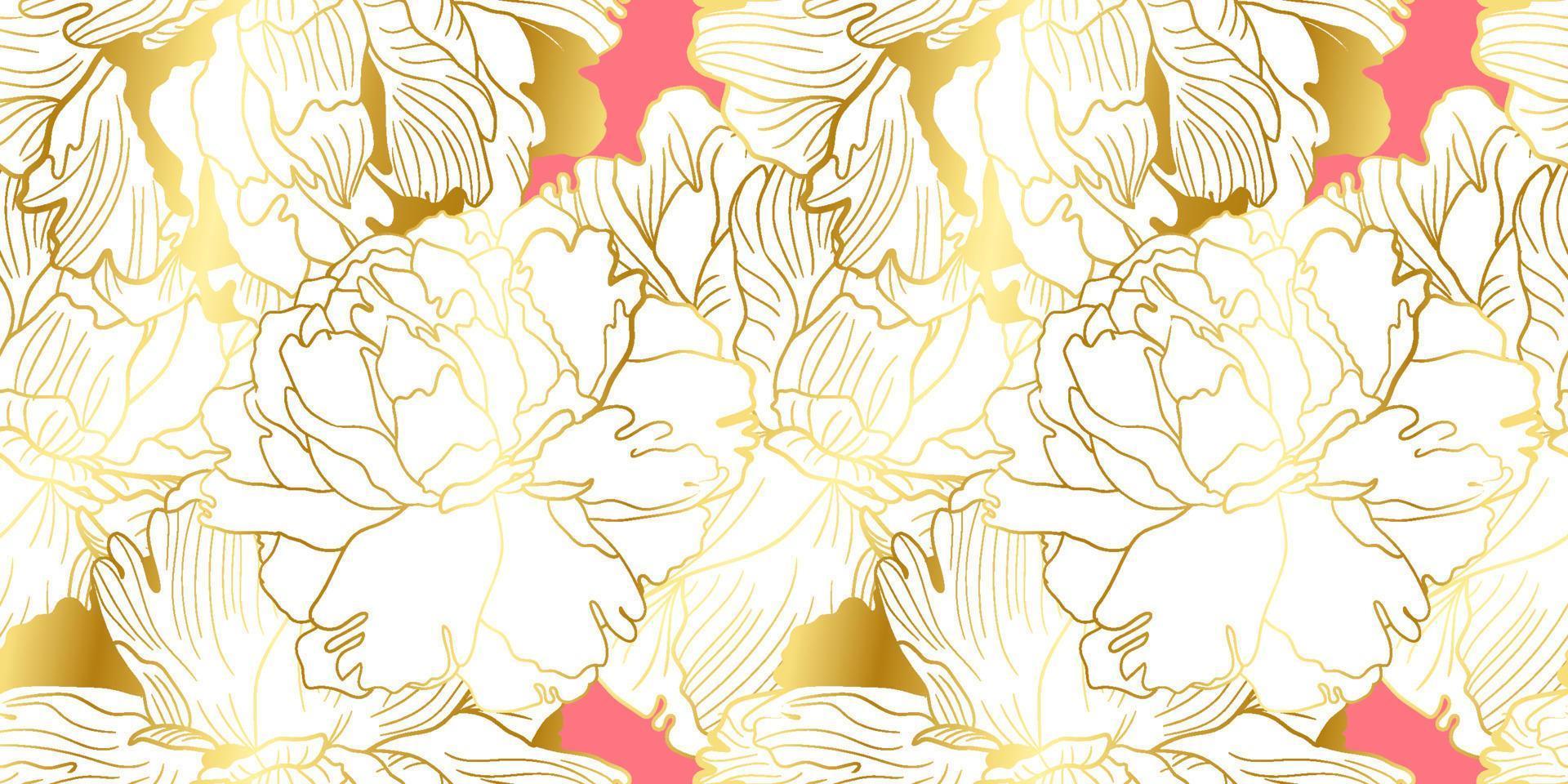 Gold and soft pink peony seamless pattern vector