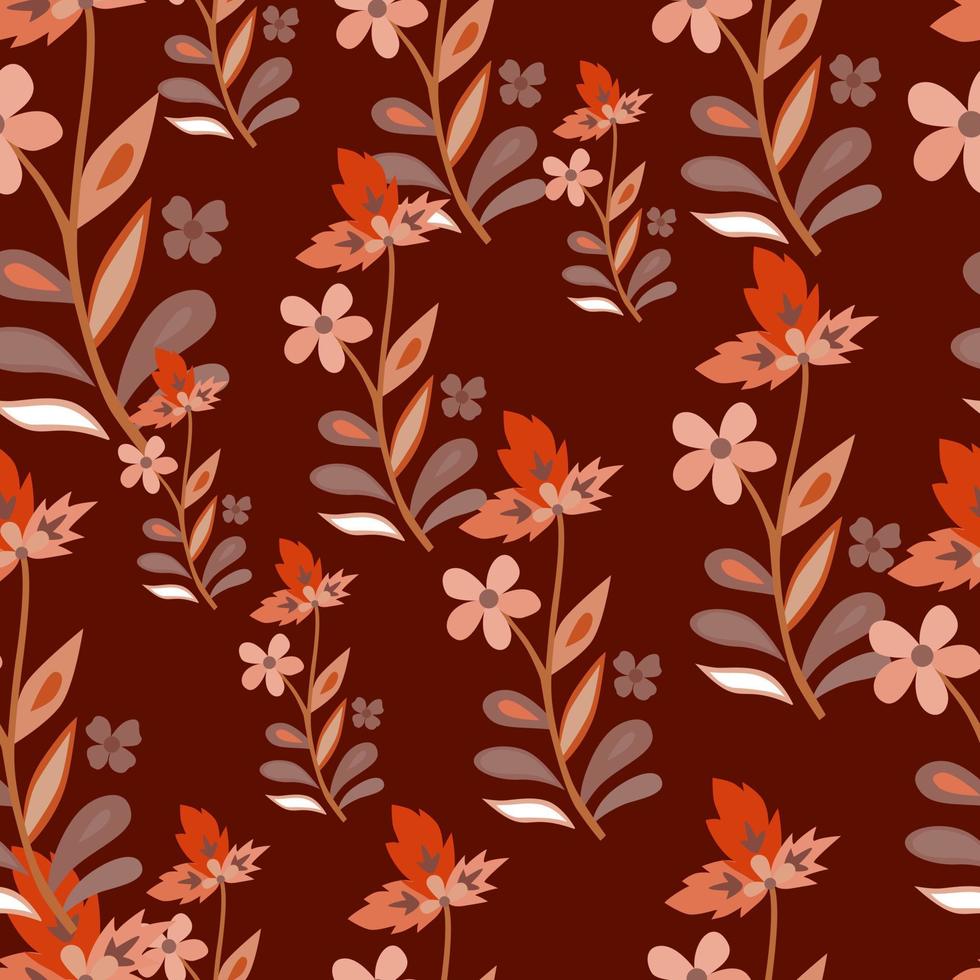 Abstract cute leaves and flower seamless pattern. Beautiful floral wallpaper. Cute plants endless backdrop. vector