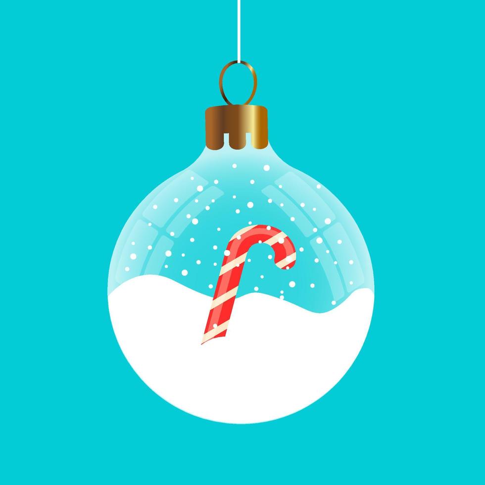 Christmas snowball with a candy cane. Transparent glass ball. Vector illustration, graphic design.