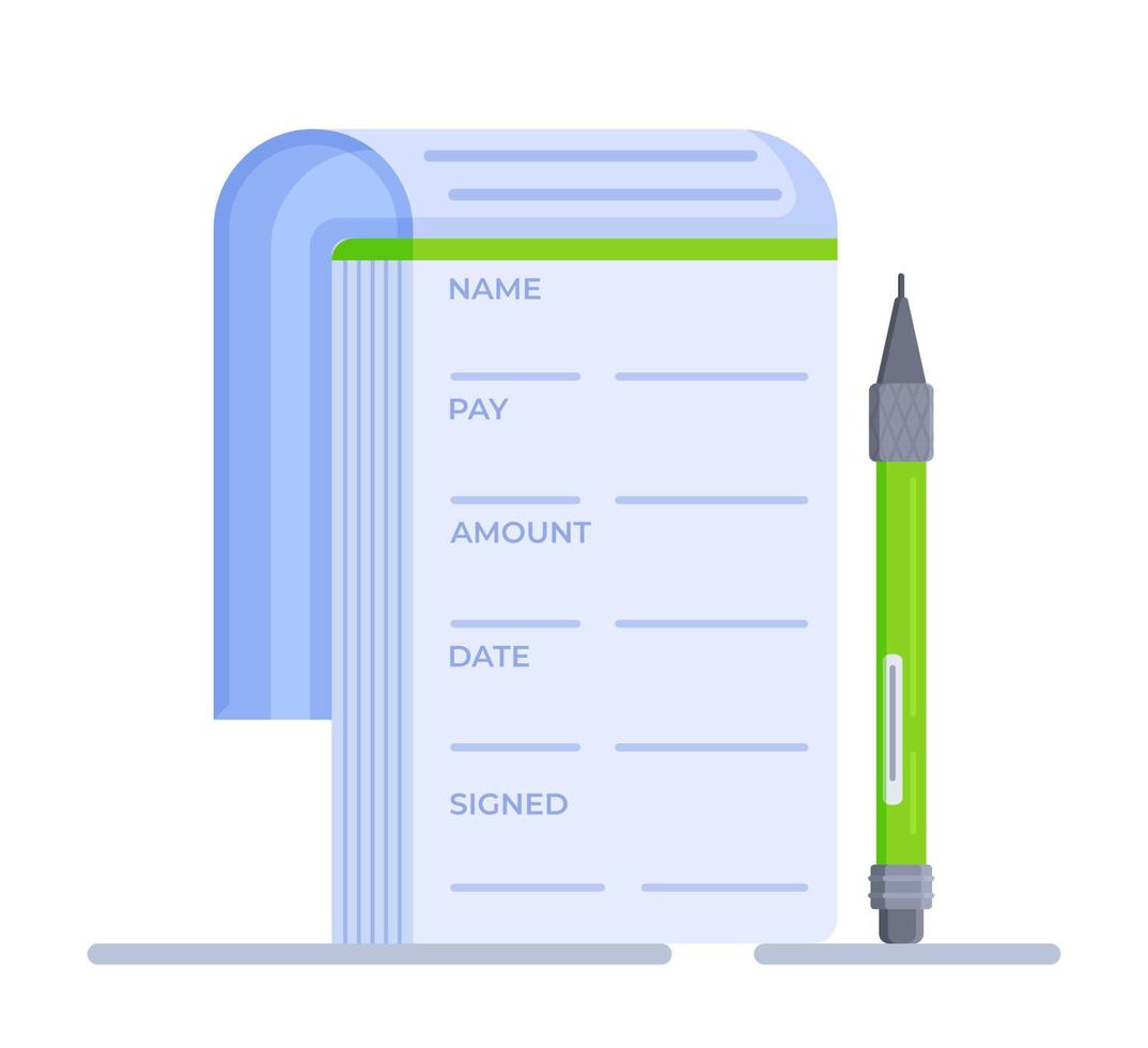 Vector illustration of cheque book. Abstract illustration with watermark.