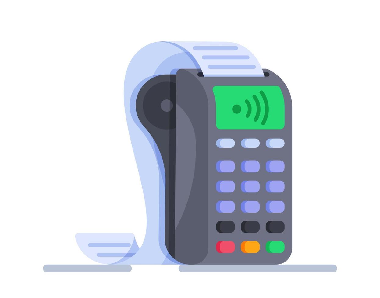 Vector illustration of payment for purchases. NFC payment processing device.