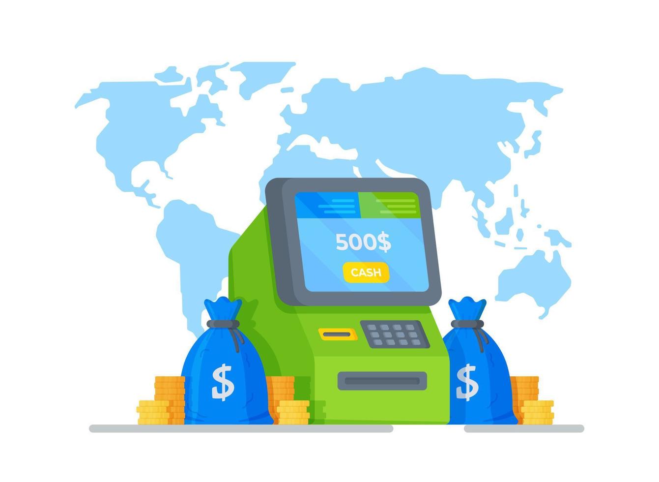 Vector illustration of an ATM for cash withdrawal. Paying taxes.