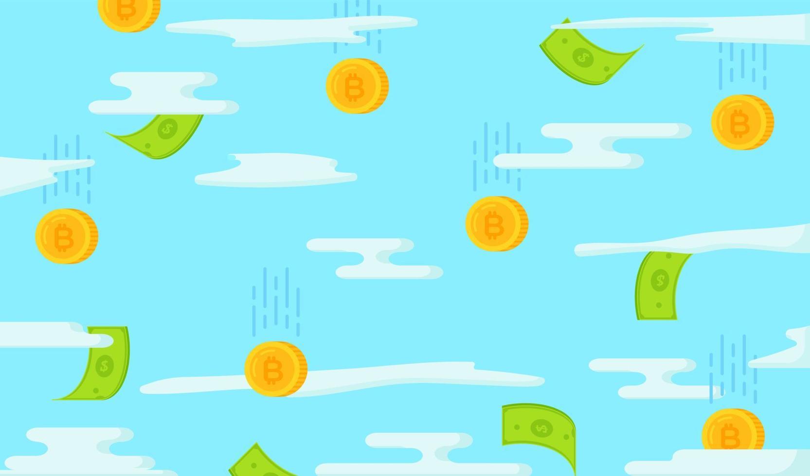 ilustración vectorial de dinero en el cielo. lluvia de dinero del cielo. vector