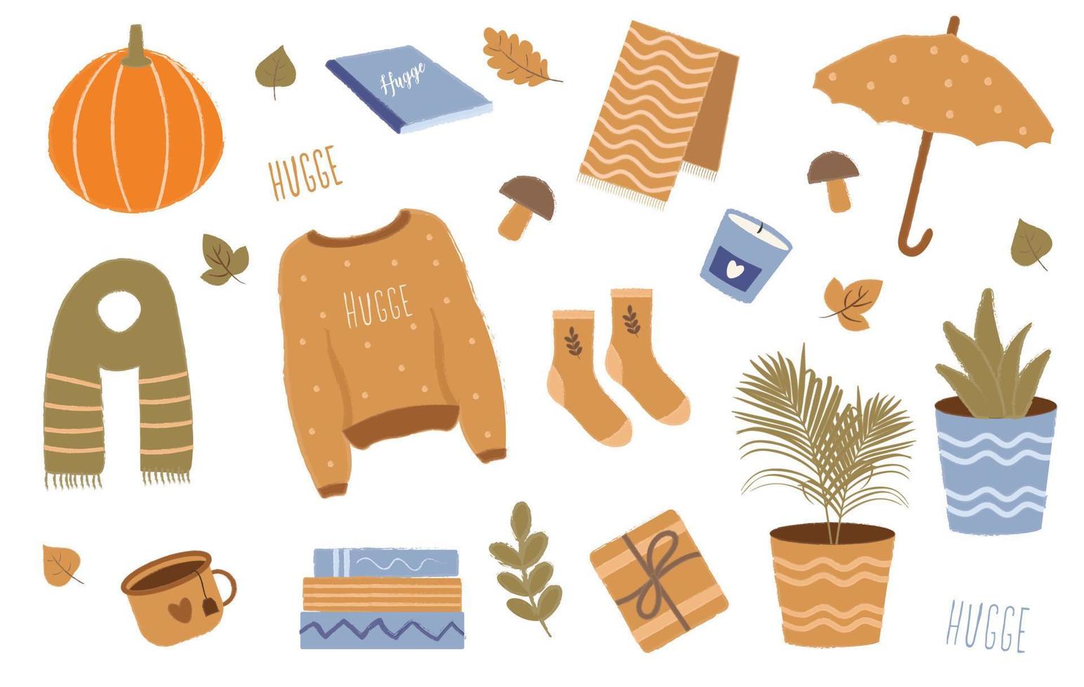 Autumn set of cute and cozy design elements vector