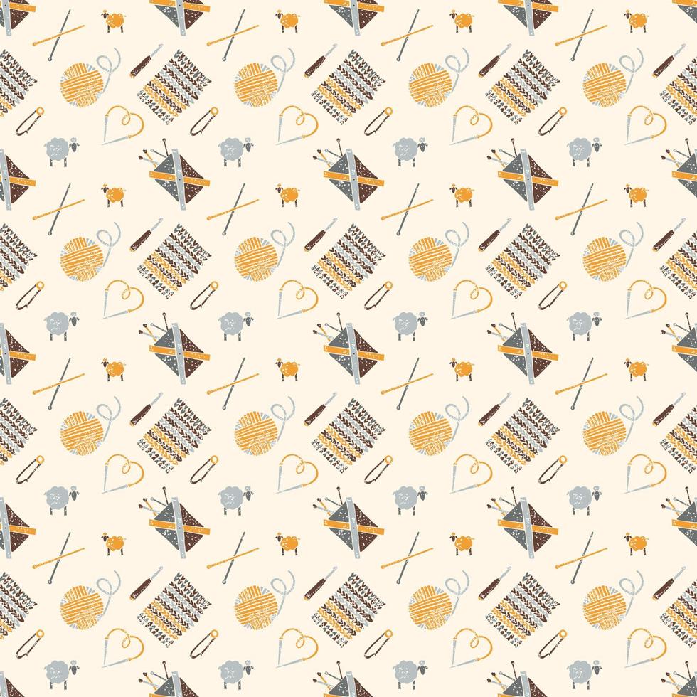 Seamless pattern on a knitting theme, accessories vector