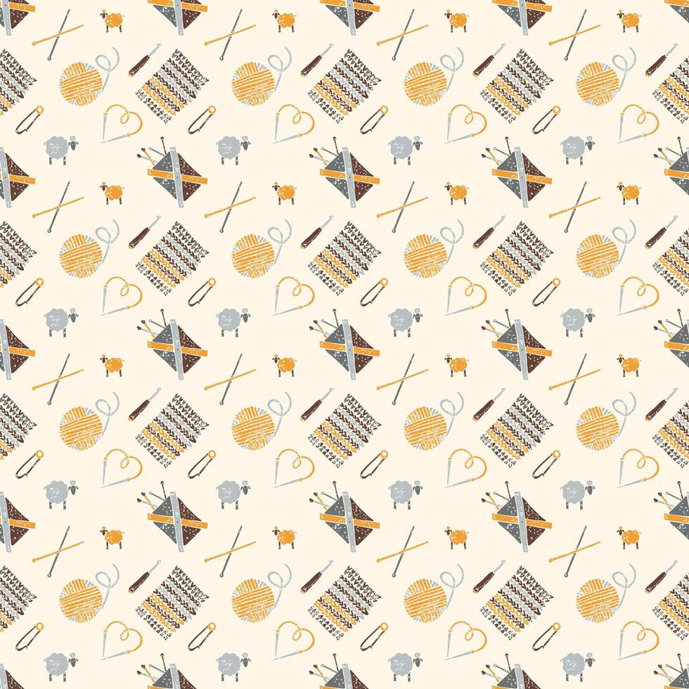 Seamless pattern on a knitting theme, accessories vector