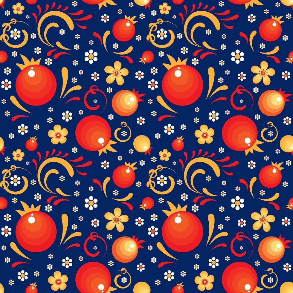 Red Currant floral pattern like a Khokhloma style vector