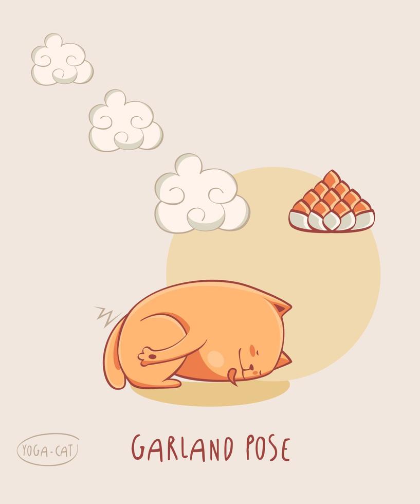 Red Yoga Cat in Garland pose vector