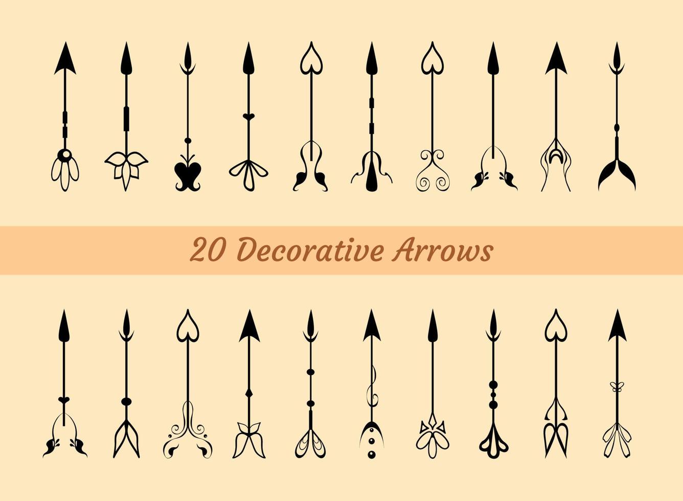 Ornate Hand-Drawn Black Arrows. Set of Modern Vector Cursor Elements for Prints, Decoration