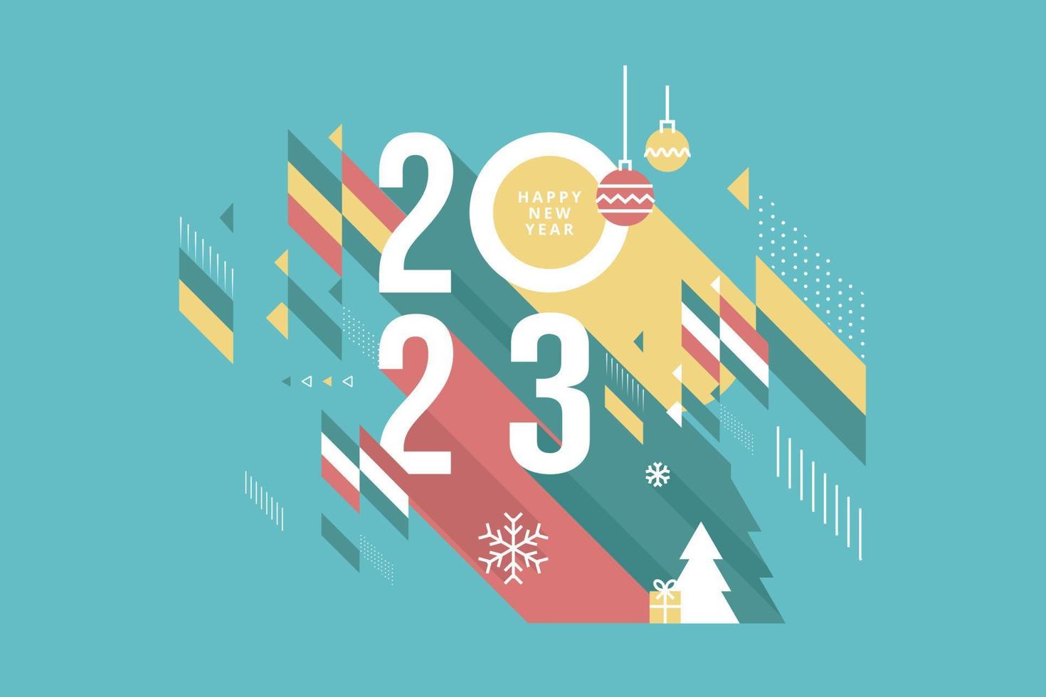 moderna tarjeta de felicitación de feliz año nuevo 2023. concepto de ilustración vectorial para fondo, tarjeta de felicitación, tarjeta de invitación de fiesta, banner de sitio web, banner de redes sociales, material de marketing. vector