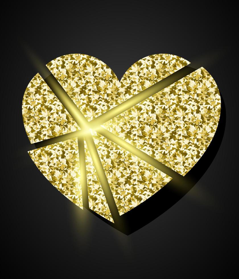 Glowing golden broken heart vector