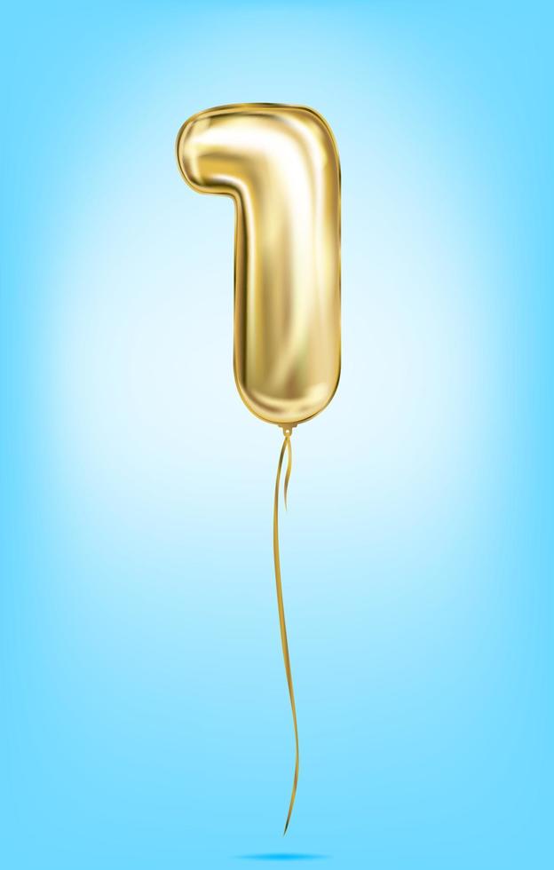 High quality vector image of gold balloon numbers. Digit 1, one