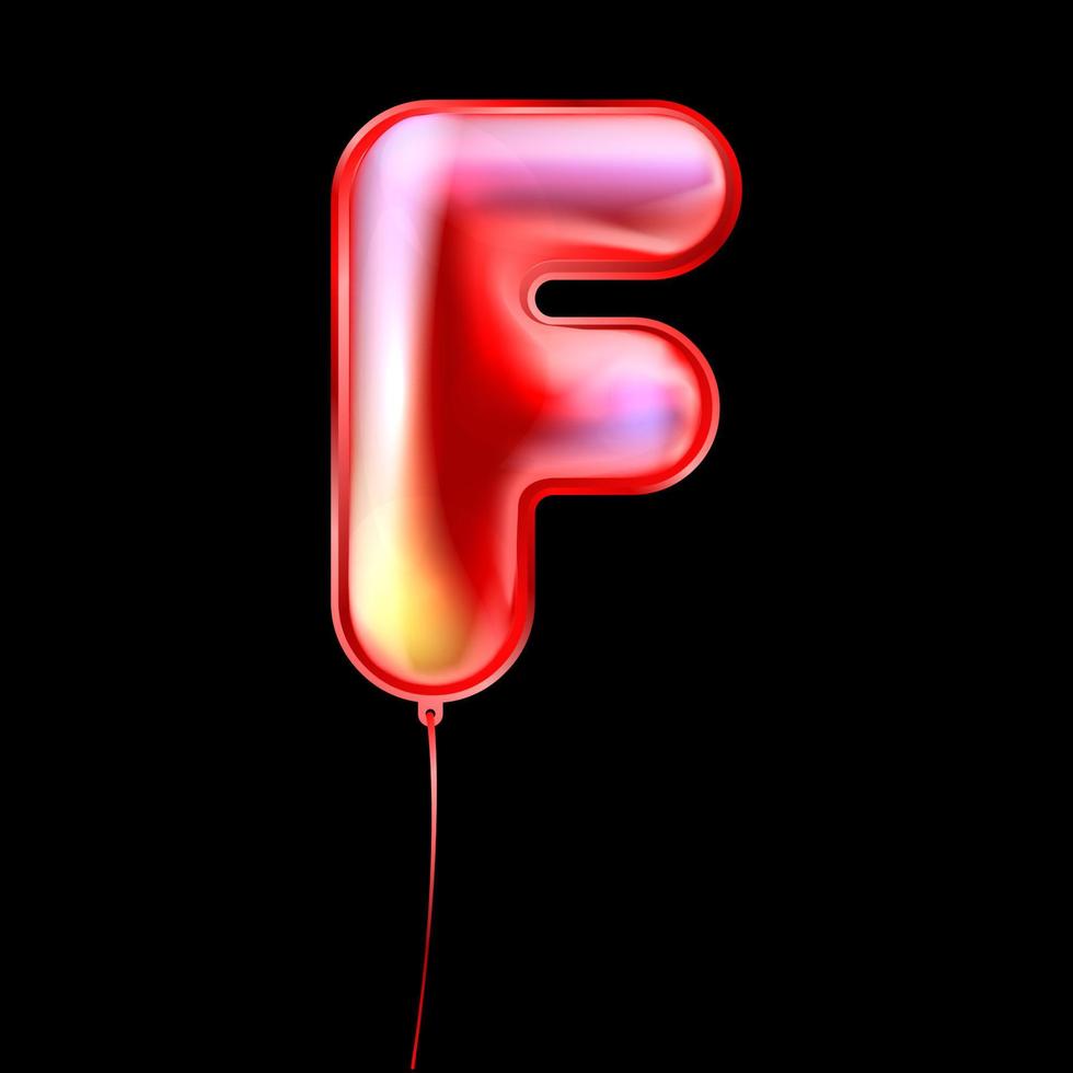 Red metallic balloon, inflated alphabet symbol F vector