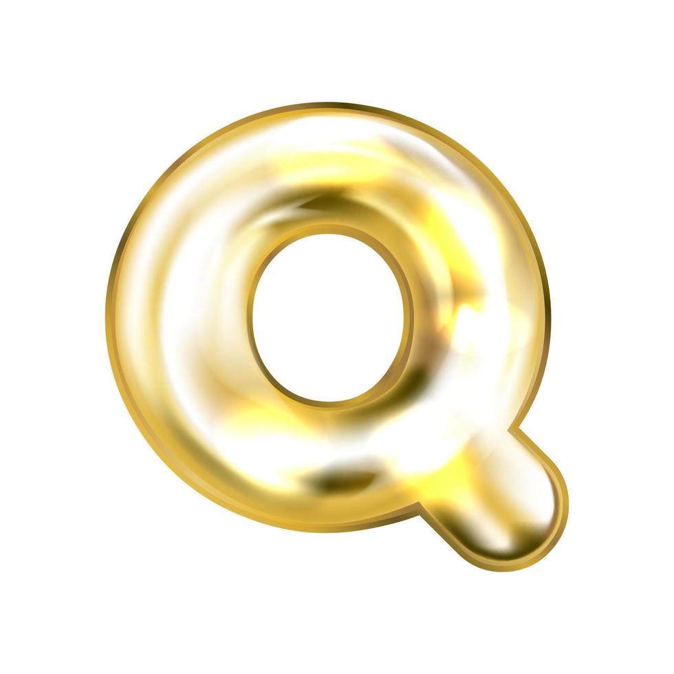 símbolo del alfabeto inflado de lámina dorada, letra aislada q vector