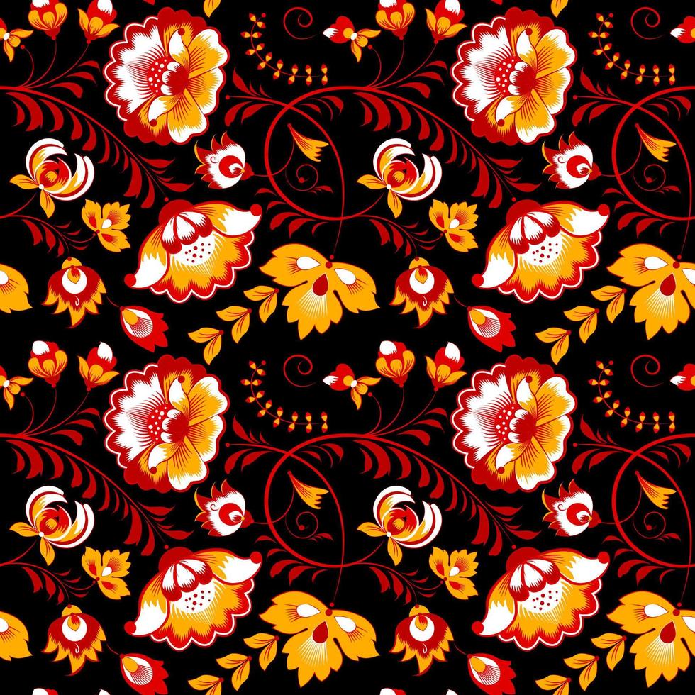 Slavic floral seamless pattern, black background vector