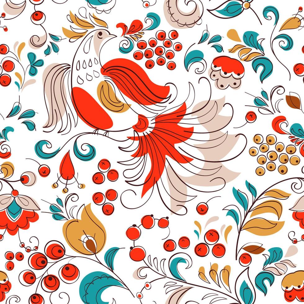 Firebird and currant in Russian fentesy style vector