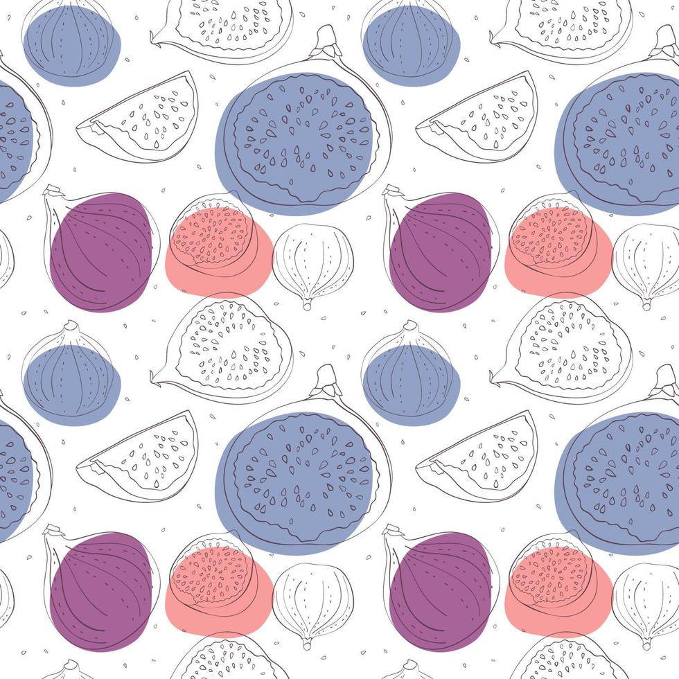Cartoon Fig Seamless Pattern in line art style vector