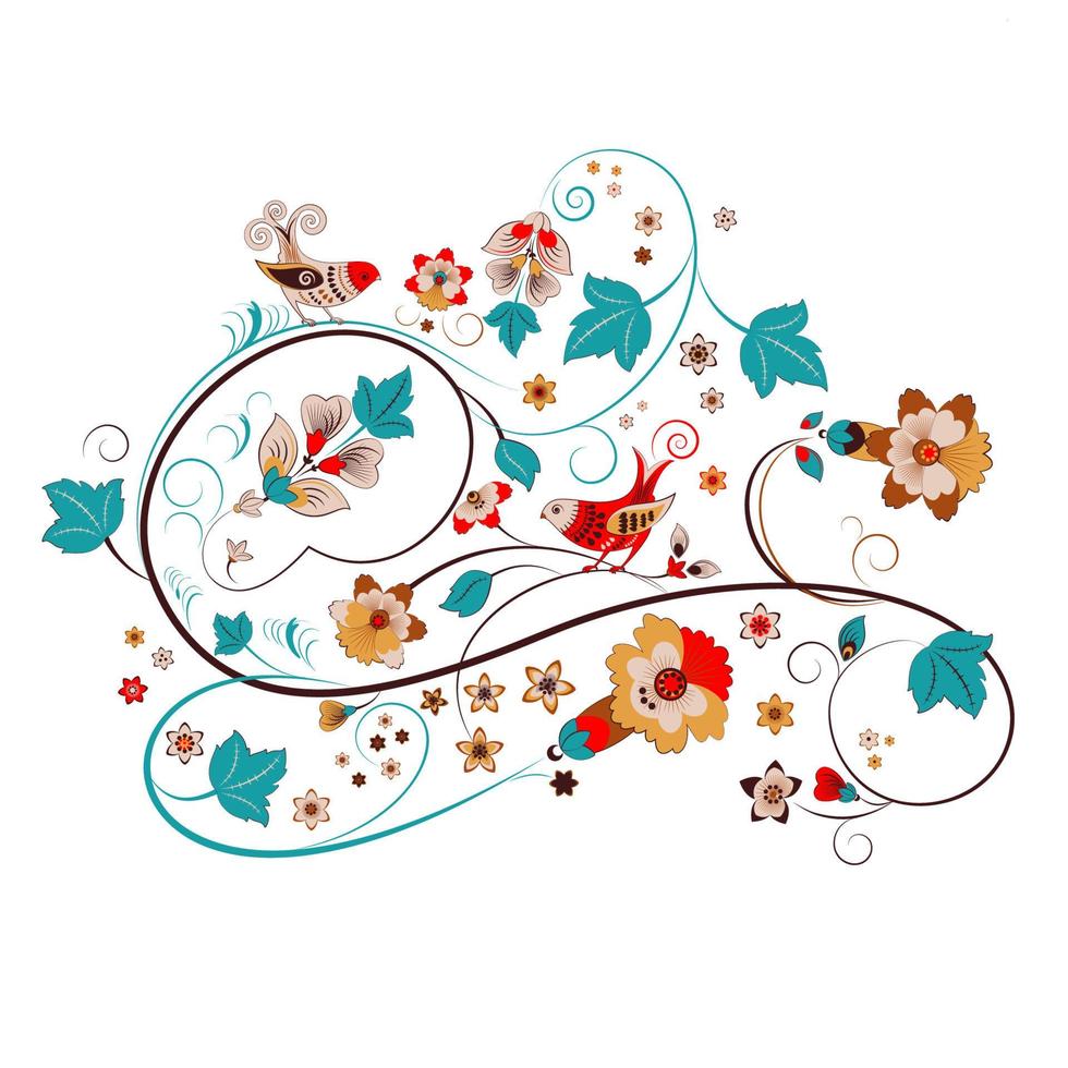 Russian ornament, flowers and birds vector