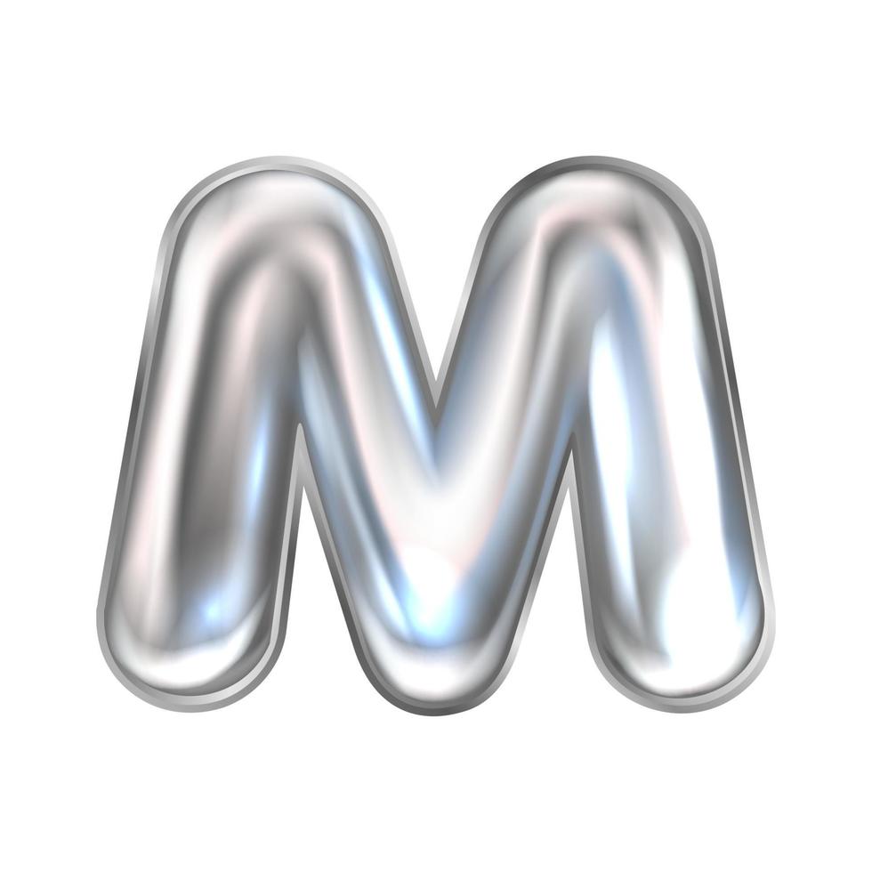Silver perl foil inflated alphabet symbol, isolated letter M vector